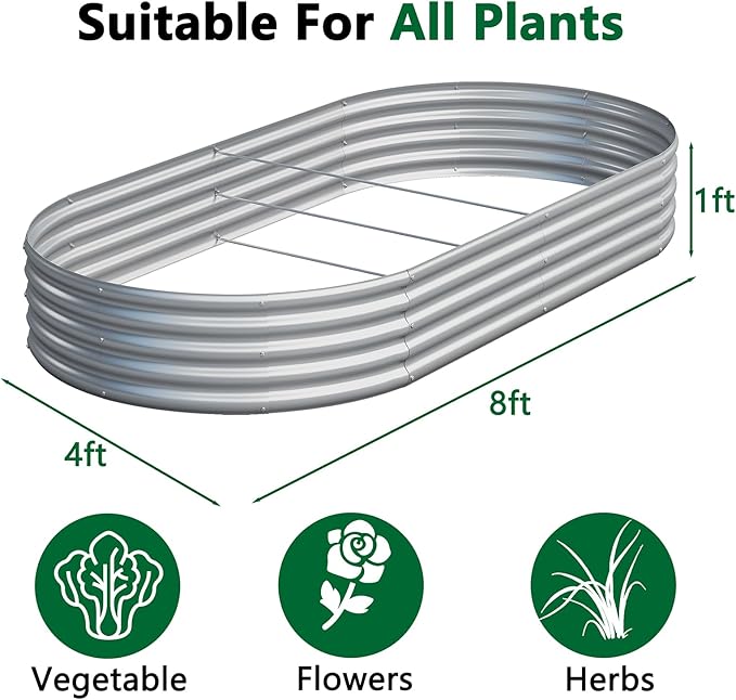 zizin 2 Pack Oval Galvanized Raised Garden Bed Kit 8x4x1ft Large Metal Planter - Image 2