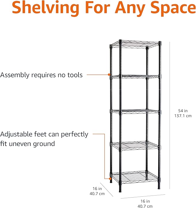 Amazon Basics 5-Shelf Tower Adjustable Storage Shelving Unit - Image 3