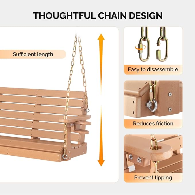 VINGLI Heavy Duty 1600 LBS HDPE Porch Swing Outdoor - Image 7