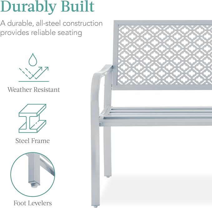Best Choice Products Outdoor Bench 2-Person Metal Steel Benches Furniture - Image 3