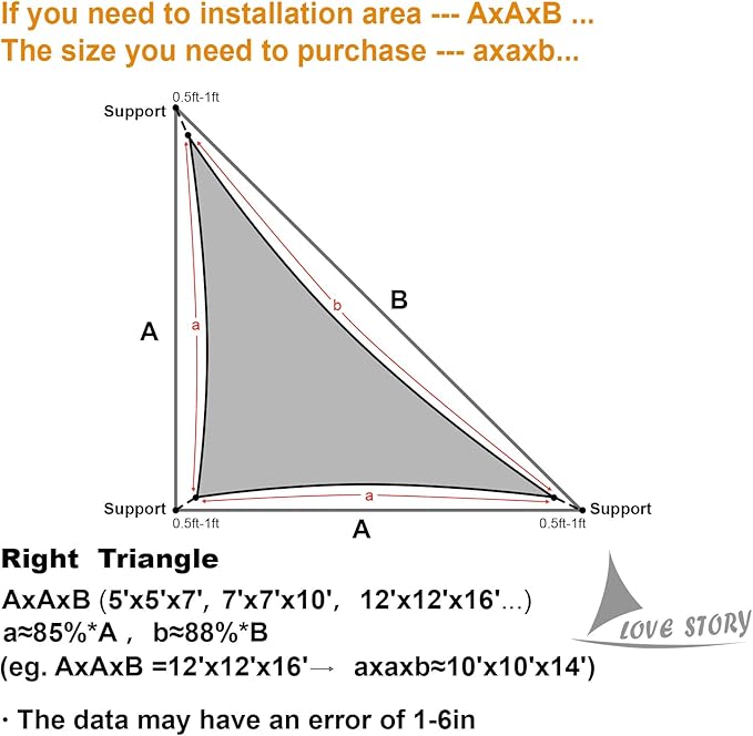 LOVE STORY Custom Size 8'x15'x17' Silver Grey Sun Shade Sail Triangle Sunshade - Image 2