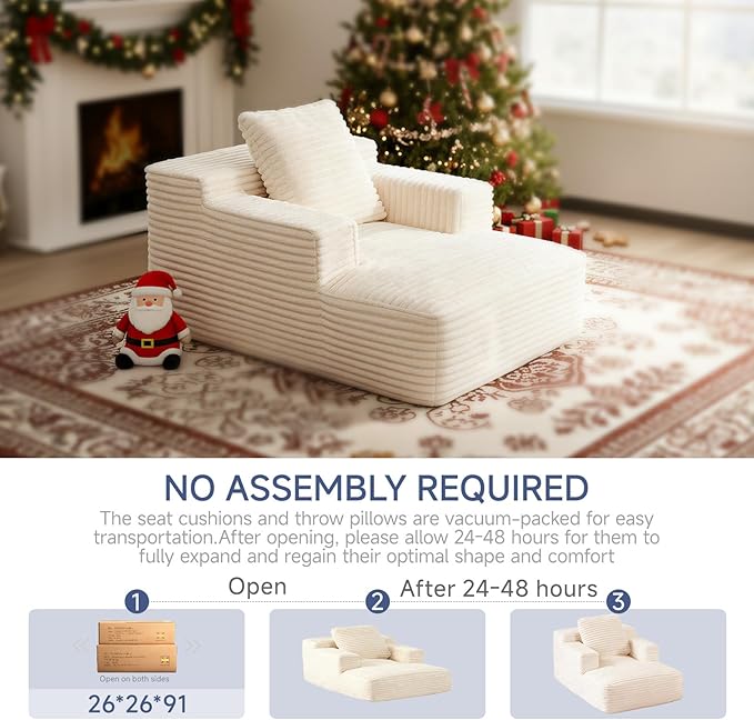 45'' Chaise Lounge Chair Indoor, Corduroy Upholstered Boneless Sofa Bed - Image 7