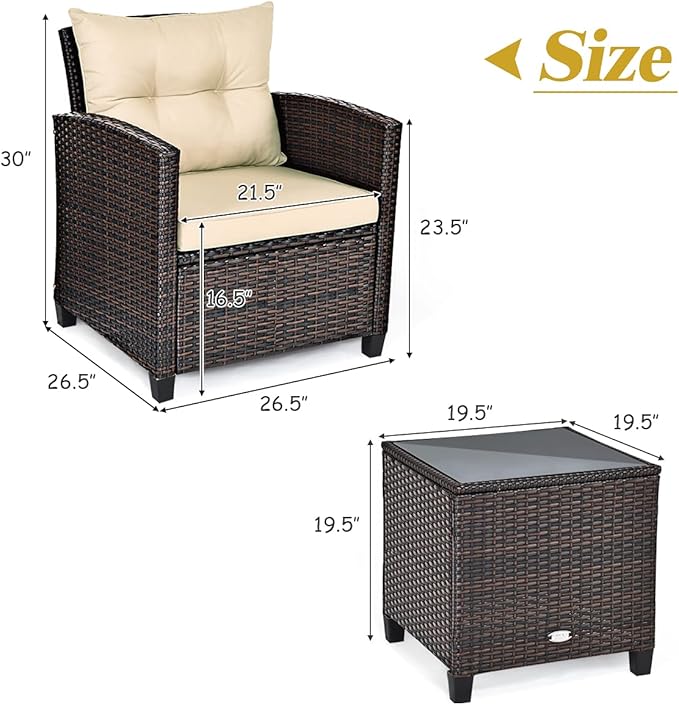 Tangkula 3 Pieces Patio Furniture Set, PE Rattan Wicker 3 Pcs Outdoor Sofa Set - Image 4