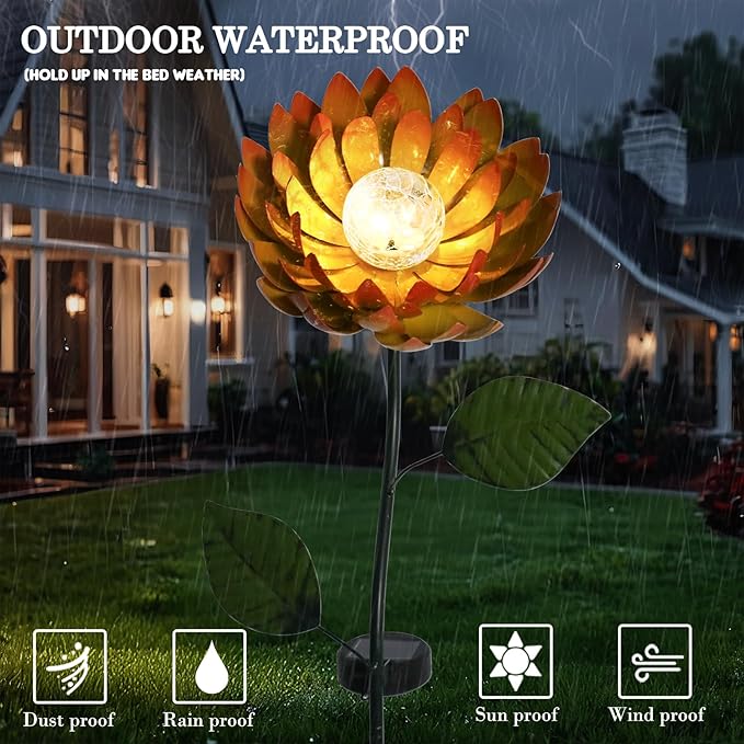 VCUTEKA Solar Garden Lights Metal Flower Decor Colorful Yellow Flowers Solar - Image 9