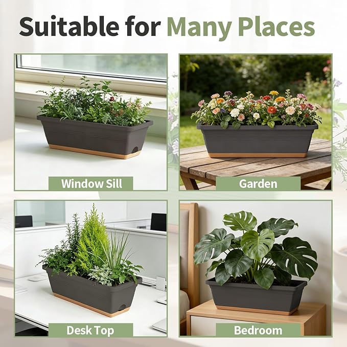 Window Box Planter, 6 Pack Plastic Vegetable Flower Window Planters Boxes 16 - Image 7