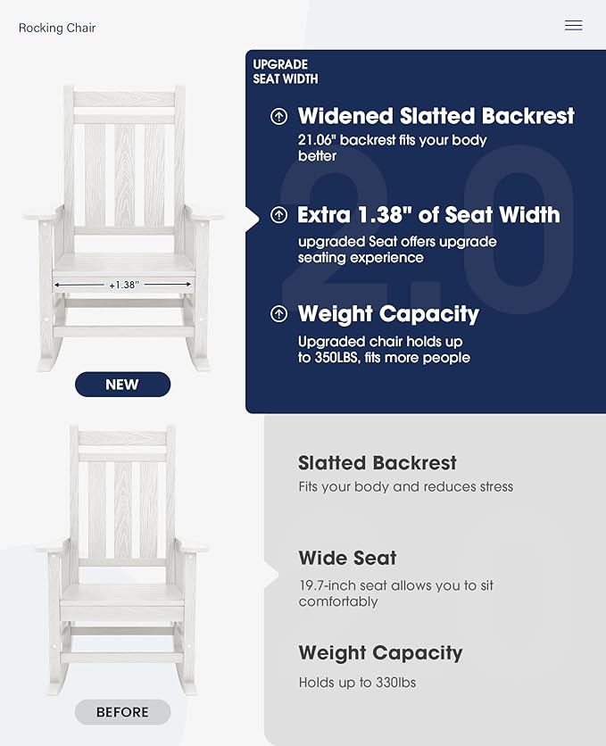 KINGYES Oversized Outdoor Rocking Chair Set of 6, All-Weather Patio Rocking - Image 3