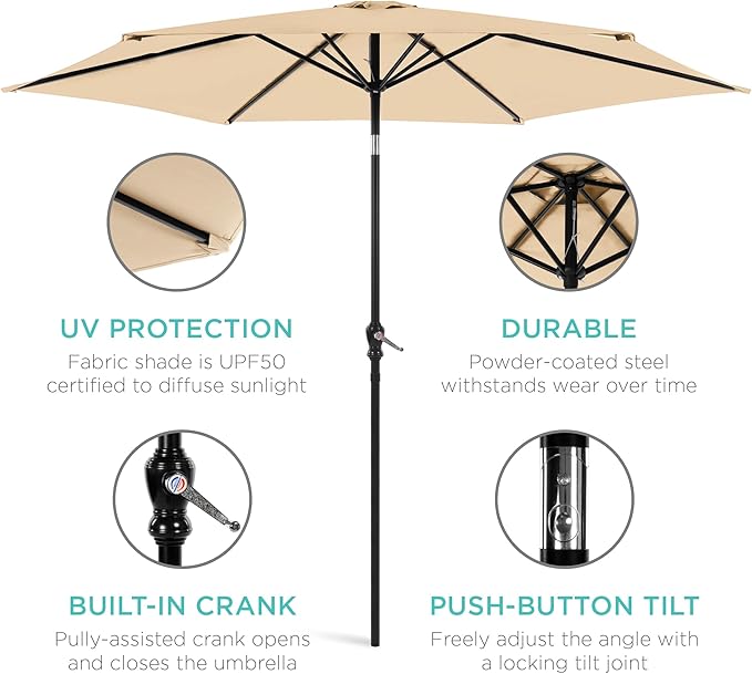 Best Choice Products 10ft Outdoor Table Compatible Steel Polyester Market Patio - Image 5