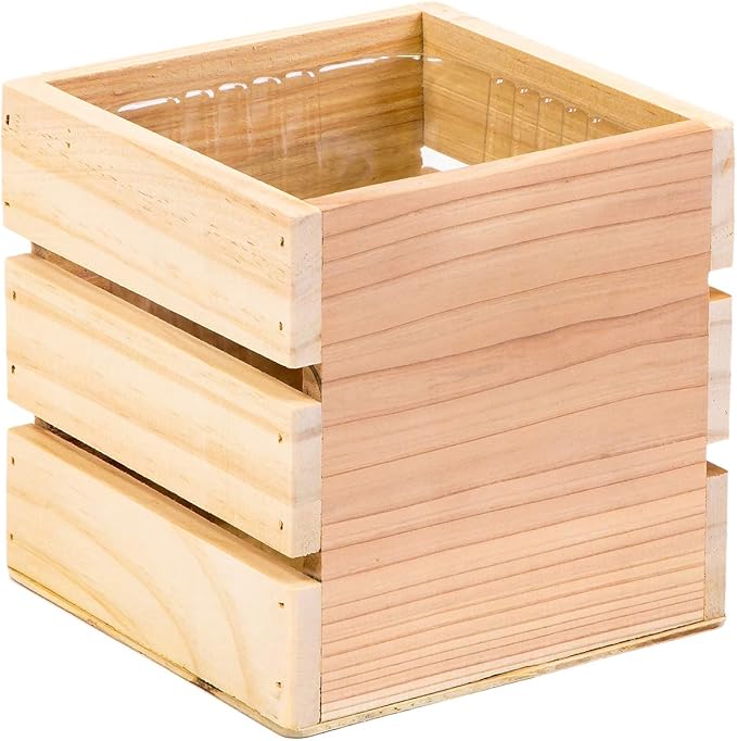 Wood Planter Box with Wine Crate Styled, 5 Inch Square, Rose Wood, Plastic Liner - Image 2