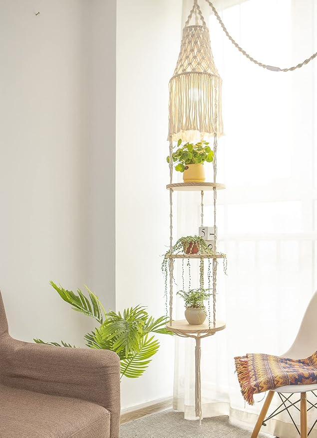 Macrame Plant Hanger Shelf Hanging Rope Shelf Indoor by YKBU