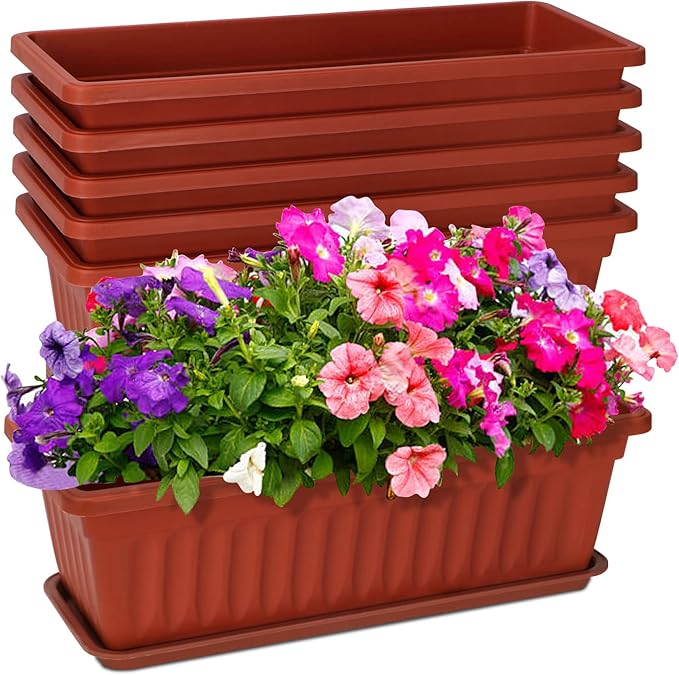 6 Packs Window Box Planter, 17 Inches Flower Window Box Rectangular Plastic by OSMOFUZE