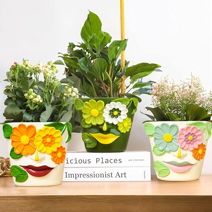 GUGUGO 8 Inch Large Flower Face Planters, Abstract Unique Head Plant Pot - Image 4