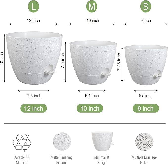 Large Self Watering Pots, 12/10/9 Plastic Planters - Image 2