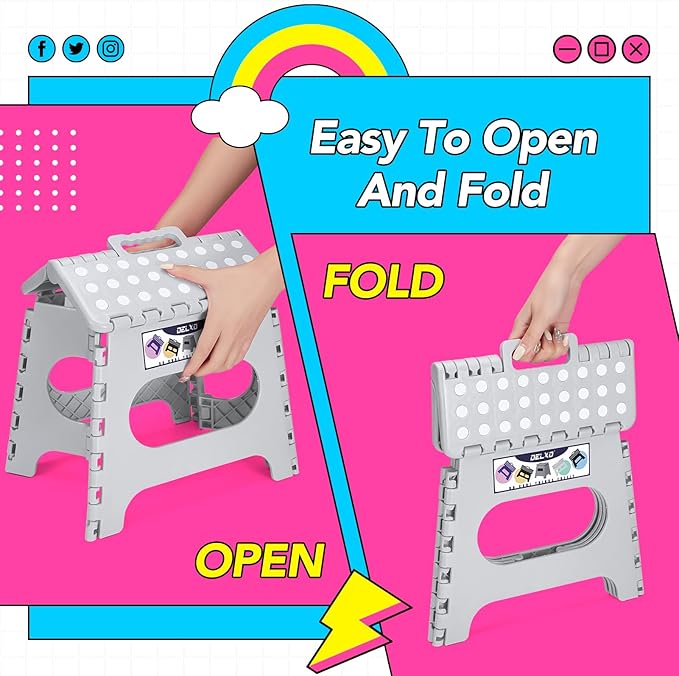 Delxo Folding Step Stool, 11 inch Non-Slip Foldable Stools - Image 4