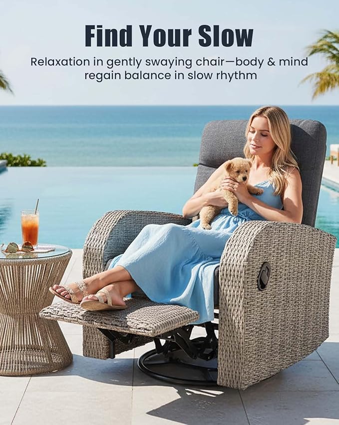 Outdoor Swivel Recliner Chair Set of 2, All-Weather Wicker Reclining Patio Chair - Image 3