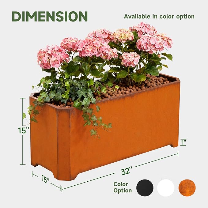Corten Steel Planter Box-32"x15"x15"-Large Rectangular Planters - Image 2