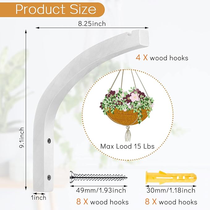 Juexica 4 Pcs Plant Hanger Wooden, 8 Inch Hanging Plant Hooks - Image 2
