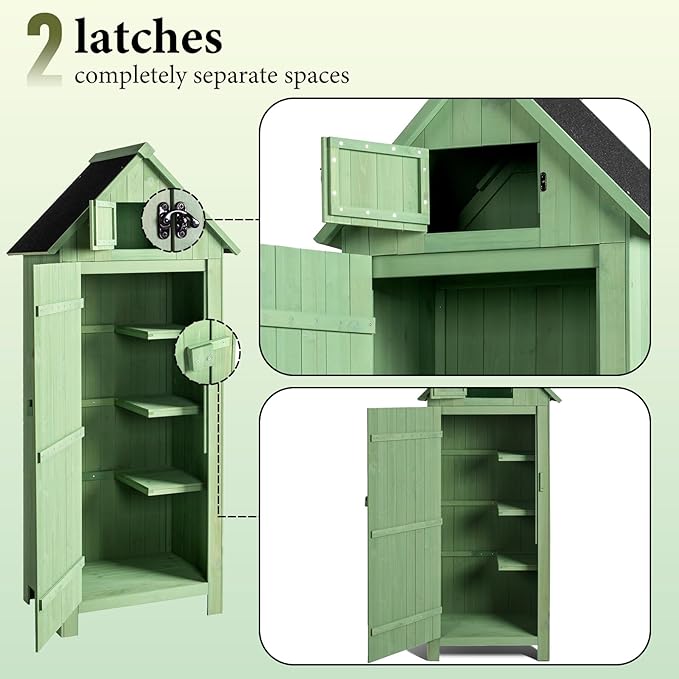VINGLI Outdoor Wooden Storage Shed, Garden Shed Outside Tool Cabinet - Image 5