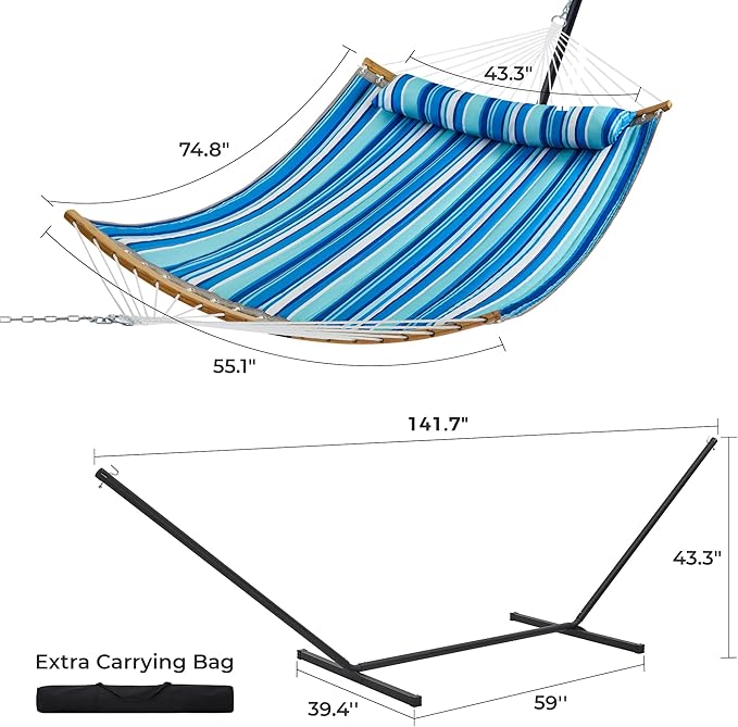 SUPERJARE Hammock with Stand, 2 Person Heavy Duty Hammock with Padded Cotton - Image 8