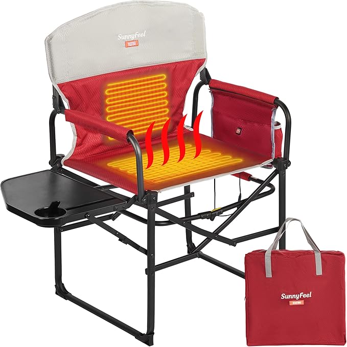 SUNNYFEEL Heated Camping Directors Chair, Heavy Duty, Oversized Outdoor by SunnyFeelCamping