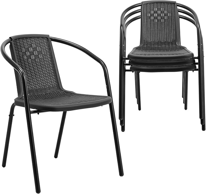 VINGLI PE Rattan Outdoor Dining Chairs Set of 4, Plastic Stackable Patio Chairs by VINGLI