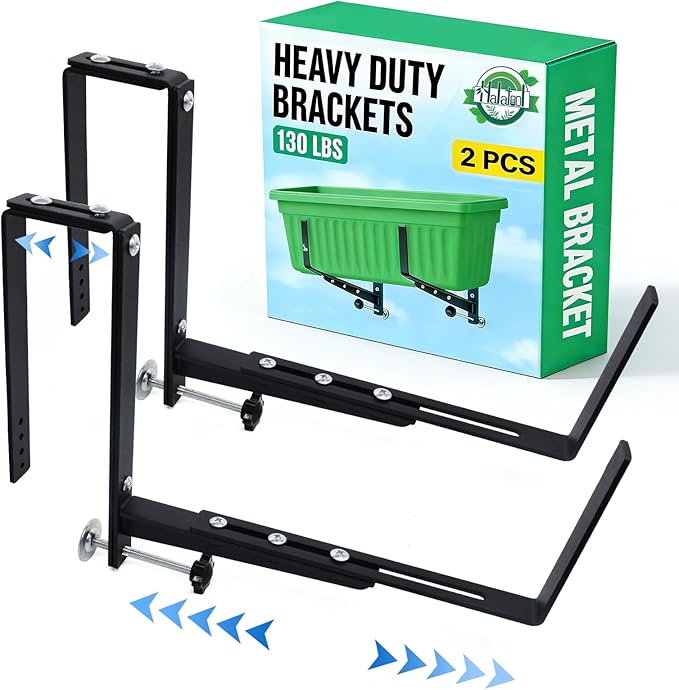 Halatool 2-Pack Adjustable Window Box Bracket, Heavy Duty Wall Mount Planter by HALATOOL