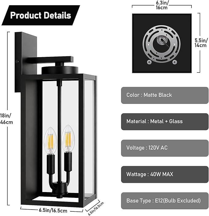 18in Large Outdoor Wall Light Fixtures, Exterior Lighting Fixtures Porch - Image 4