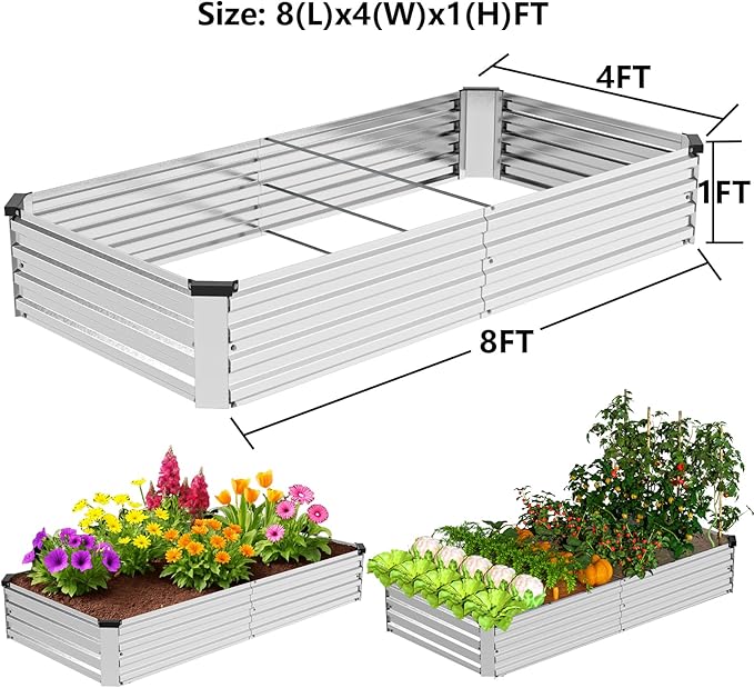2 Pack 8x4x1FT Galvanized Metal Raised Garden Bed Kit - Image 2