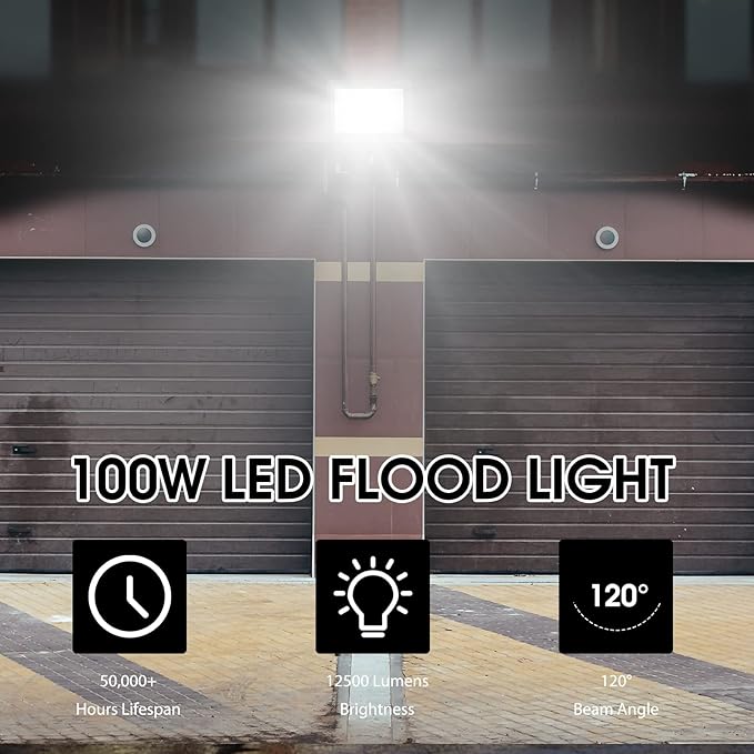 4 Pack 100W LED Flood Light, IP66 Waterproof Outside Flood Light, 12500LM Super - Image 5