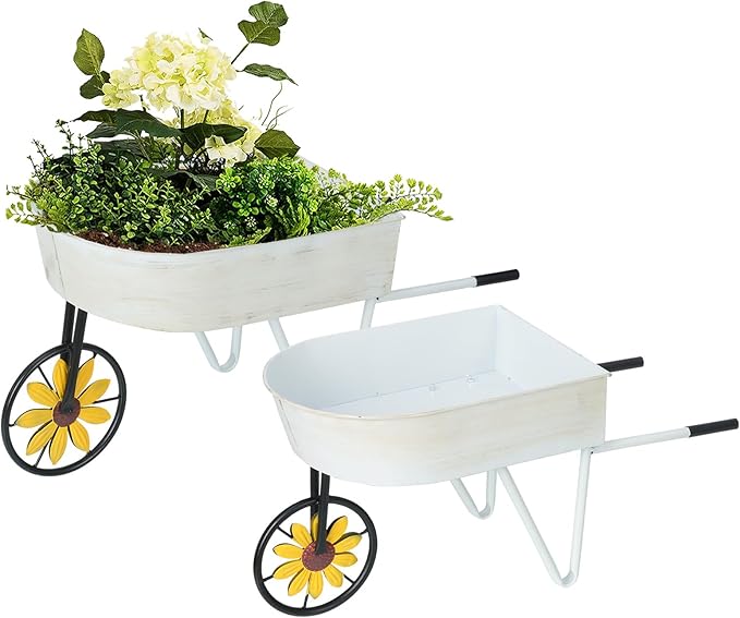 BAYN Metal Wheelbarrow Flower Cart Planter, 2 Packs Plant Stands by BAYN