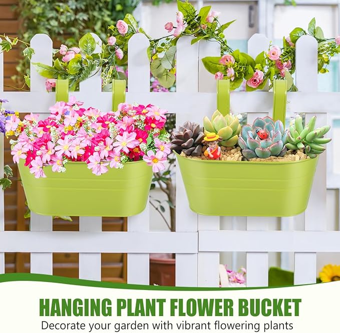 OBTANIM 4 Pack Metal Hanging Flower Pots Iron Railing Planter Outdoor Fence - Image 4
