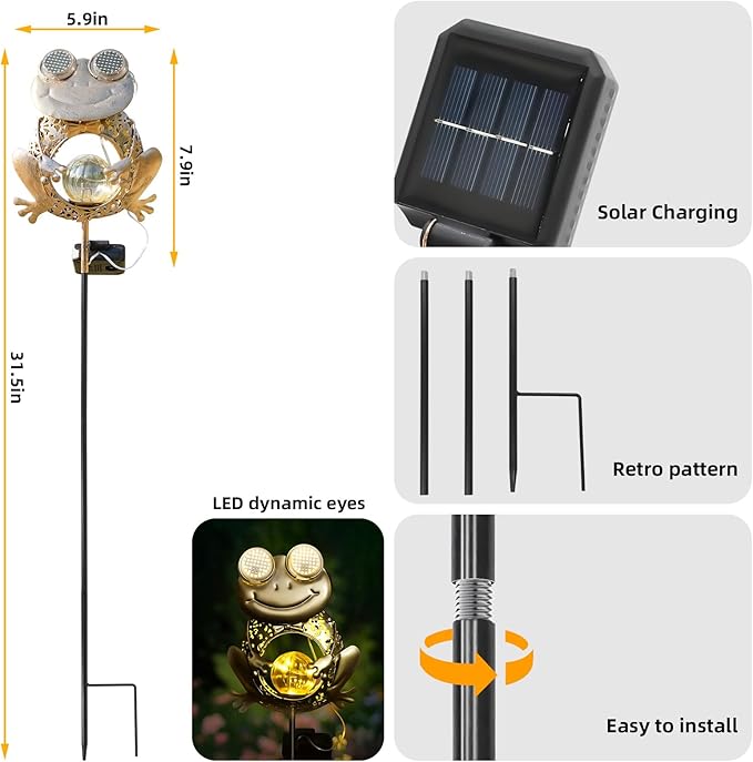 Solar Lights Outdoor Decor, Solar Frog Yard Decorations Outdoor, Garden - Image 2
