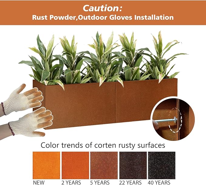 Corten Steel Corner Metal Planter Box L32 x W12 x D16 Garden Steel Planter Pot - Image 3