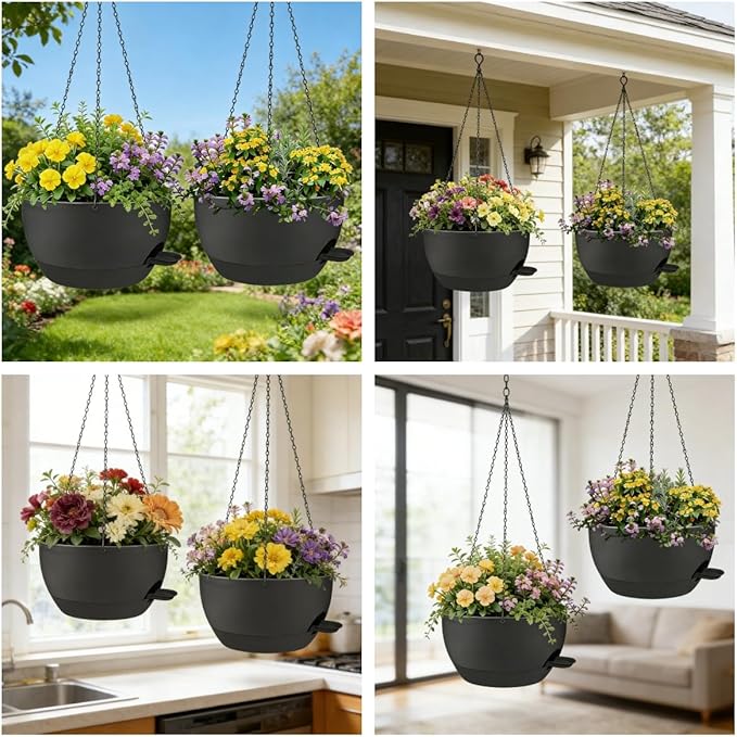 2 Pack 12 Inch Self Watering Hanging Planters - Image 4