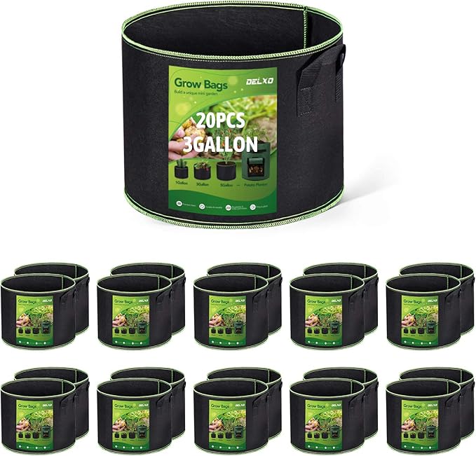 Delxo 20-Pack 3 Gallon Grow Bags Heavy Duty Aeration Fabric Pots Thickened by Delxo