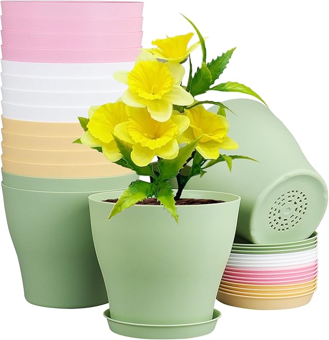 6 inch Plastic Nursery Pots, 16 Pack Plant Pots by Meowell