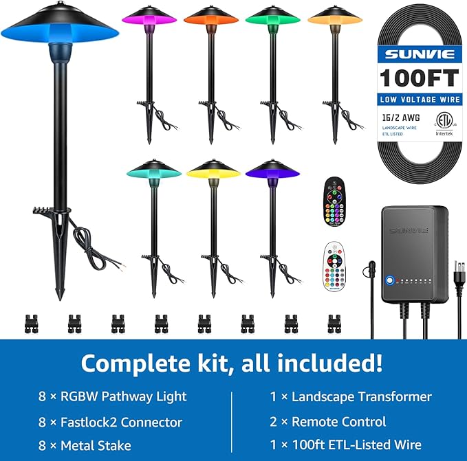 SUNVIE All-in-One RGBW Landscape Lighting Kit, 8 Pack Color Changing Low - Image 6