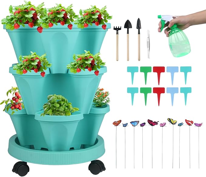 Vertical Planter 3 Tier Stackable Planters Garden Planters Strawberry Herb by GameXcel