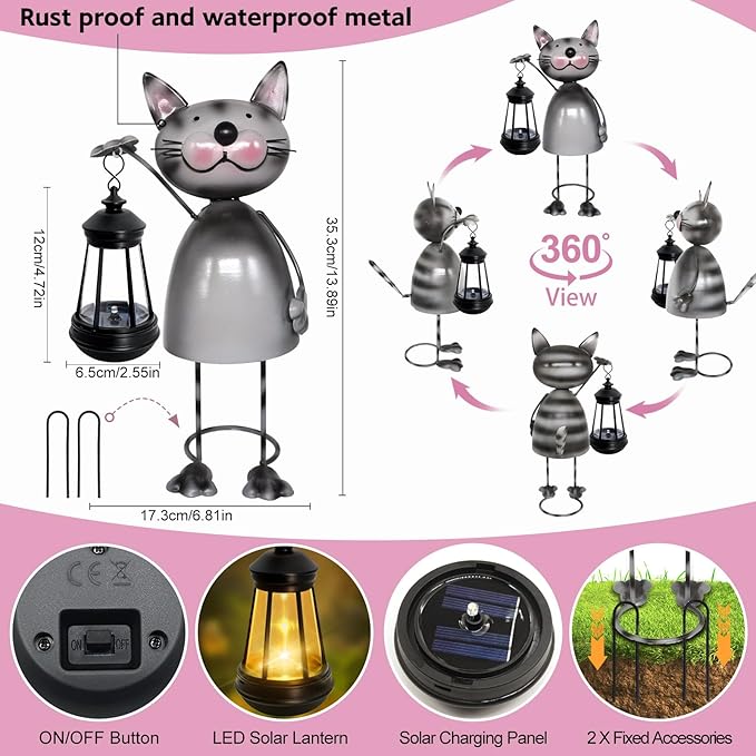 Garden Decor Cat Solar Statues, Unique Garden Statues Cat - Image 3