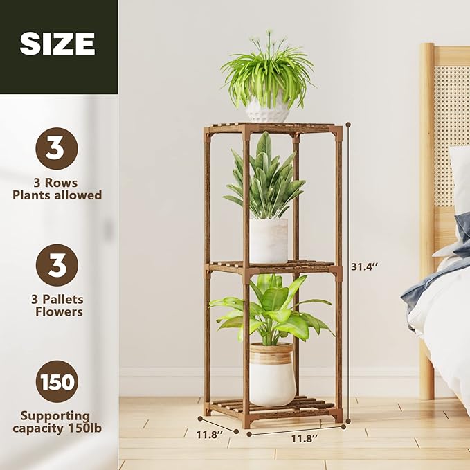 Bamworld Small Plant Stand Indoor 3 Tier Plant Shelf Outdoor Corner Plant Holder - Image 5