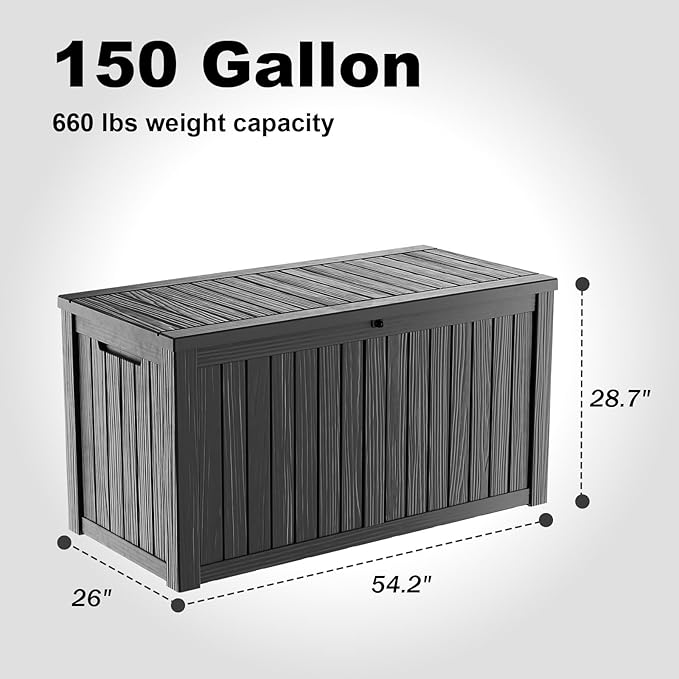 DRATO 150 Gallon Outdoor Storage Box, Large Waterproof Deck Box, Lockable Resin - Image 2