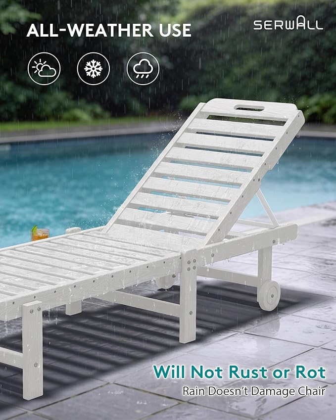 SERWALL Outdoor Chaise Lounge Set of 2, All-Weather HDPE Pool Lounge Chairs - Image 7