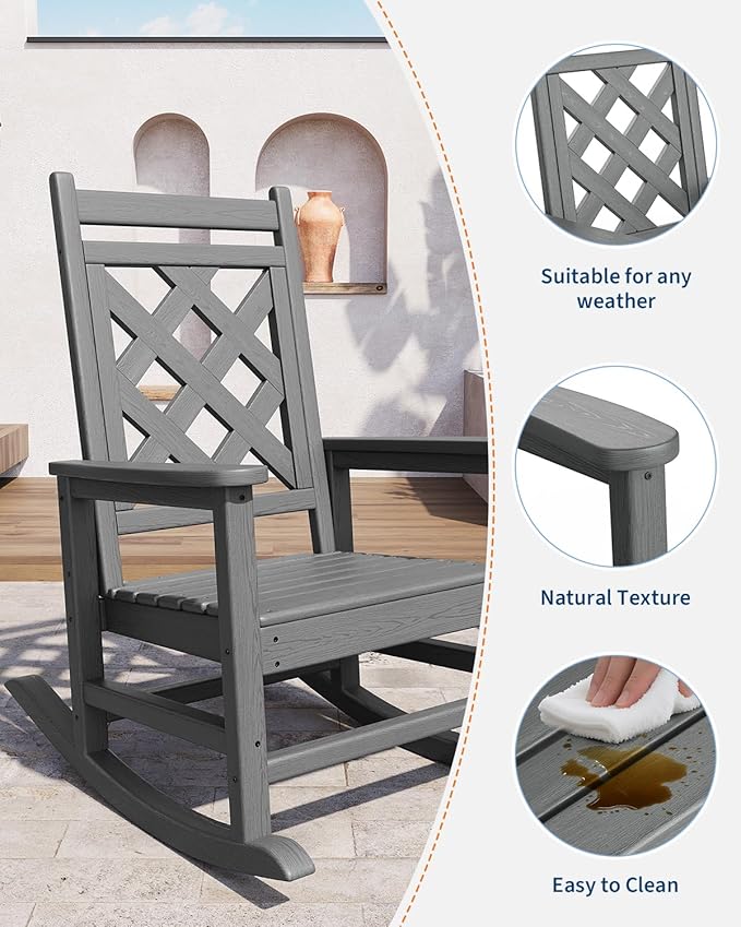 GarveeLife Outdoor Rocking Chair Set of 2, HDPE Weather Resistant Patio Rocking - Image 3