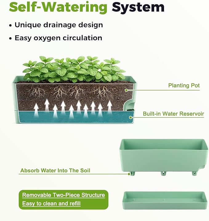 4 Pack Self Watering Pots for Indoor Plants 17 Inches Window Boxes Planters - Image 4