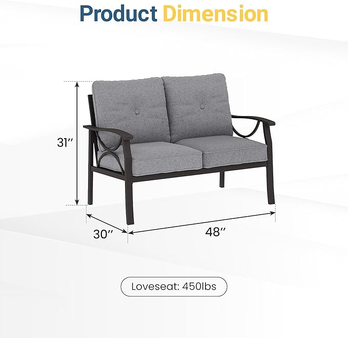 RoyalCraft Patio Loveseat, All-Weather Outdoor 2 Seats Sofa Couch, Khaki Metal - Image 2