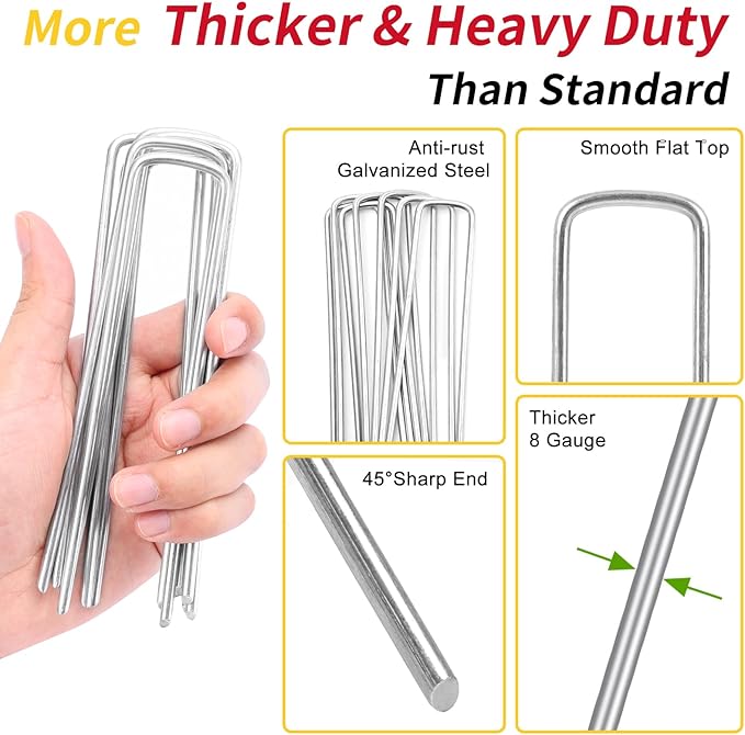 HongWay 50 Pack 6 Inch Landscape Staples, 8 Gauge Garden Stakes Heavy Duty More - Image 3