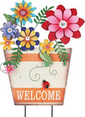 hogardeck Garden Decor for Outside, Metal Flower Pot Decorative Garden Stakes by HOGARDECK