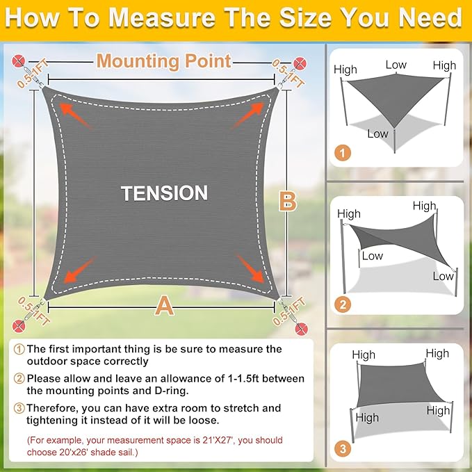 KANAGAWA Sun Shade Sail Curved 24'X24' Dark Grey Rectangle Outdoor Shade Cover - Image 2