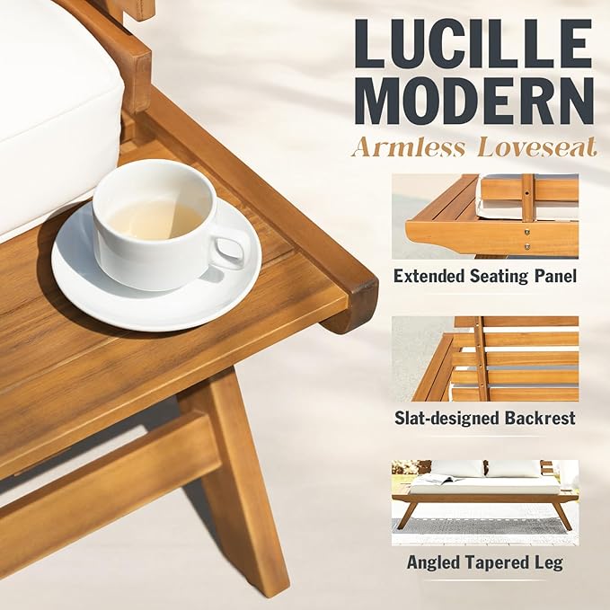 IDZO Lucille 800lbs Capacity Acacia Patio Loveseat, FSC Certified 2 Seater - Image 3