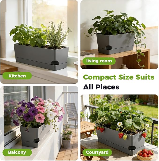 2 Pack Rectangle Self Watering Pots - Image 9