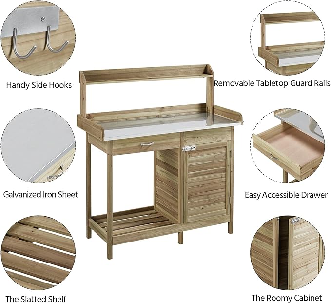 Yaheetech Outdoor Potting Bench Table, Garden Work Bench w/Metal Tabletop Work - Image 4